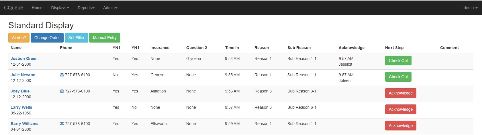 Desktop view of customer queues